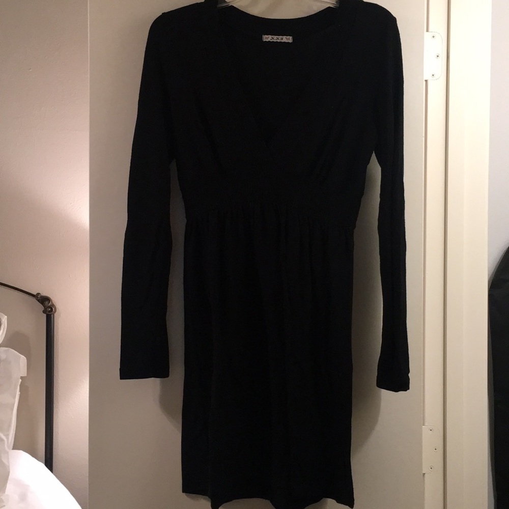 Black V neck sweater dress